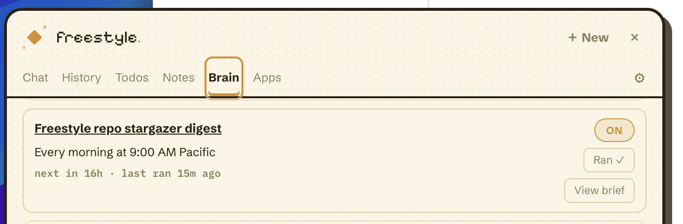 The scheduled task shows up at the top of the Brain tab.